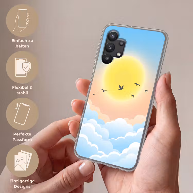 Zon - Vogels - Lucht - Natuur - Geel Telefoonhoesje Samsung Galaxy A32 5G klein -sfeer3_DE