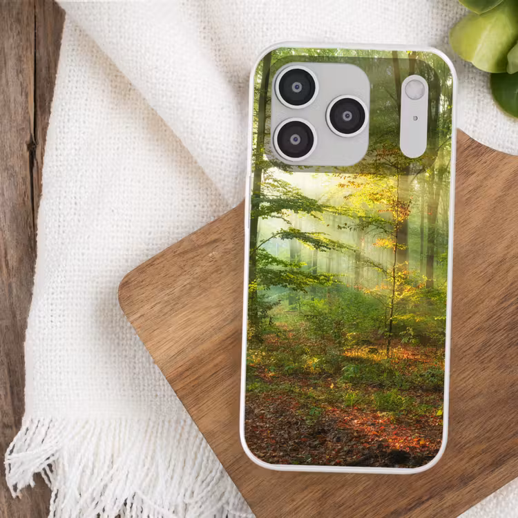 Zon - Bos - Bomen - Natuur - Herfst Telefoonhoesje iPhone 17 Pro klein -sfeer1