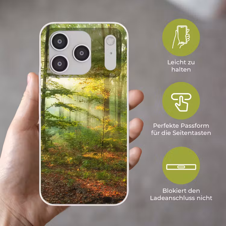 Zon - Bos - Bomen - Natuur - Herfst Telefoonhoesje iPhone 17 Pro klein -sfeer3_DE