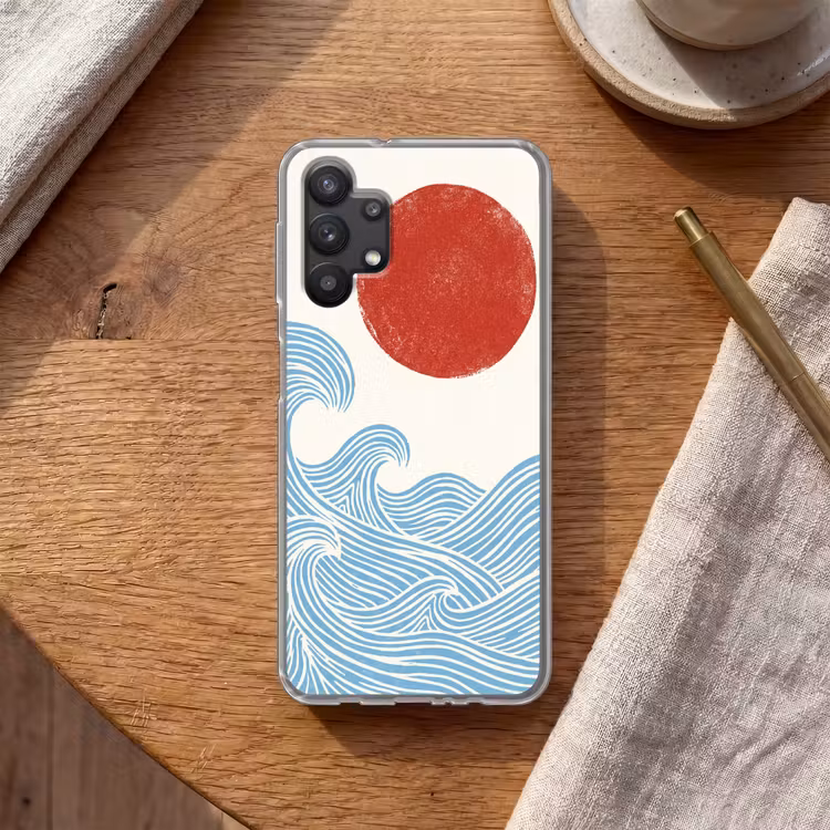 Zon - Golven - Oceaan - Abstract - Rood Telefoonhoesje Samsung Galaxy A32 5G klein -sfeer1