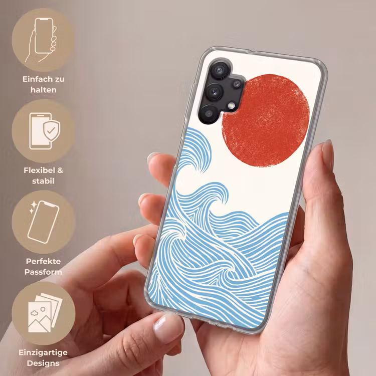 Zon - Golven - Oceaan - Abstract - Rood Telefoonhoesje Samsung Galaxy A32 5G klein -sfeer3_DE