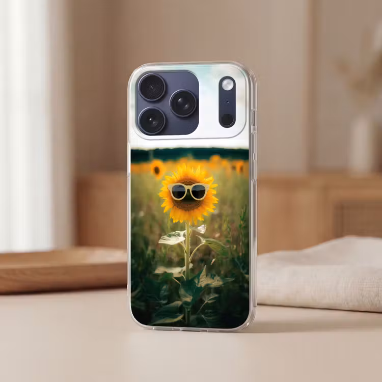 Zonnebloem - Veld - Zonnebril Telefoonhoesje iPhone 17 Pro klein -sfeer2
