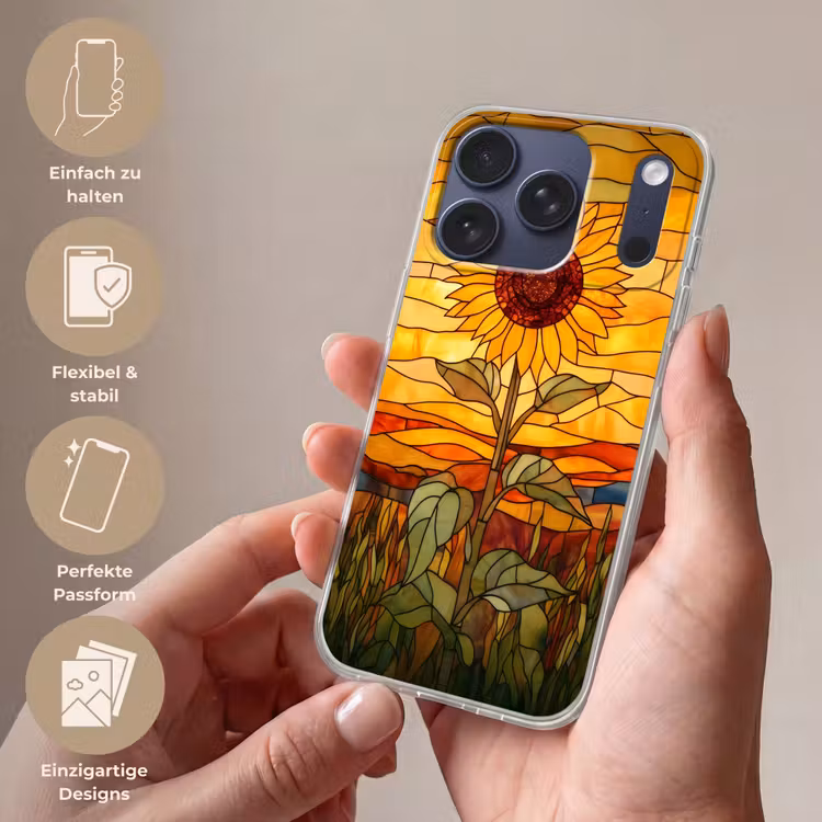 Zonnebloem - Mozaïek - Zonsondergang - Geel Telefoonhoesje iPhone 17 Pro klein -sfeer3_DE