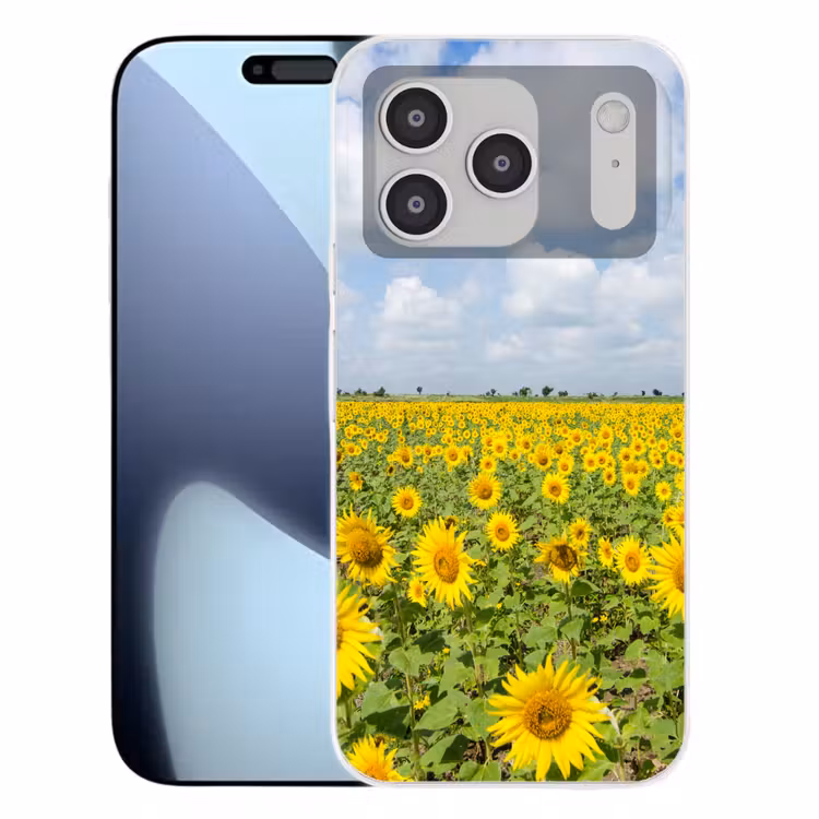 Zonnebloemen - Bloemen - Wolken - Natuur - Geel - Landschap Telefoonhoesje iPhone 17 Pro klein -3d