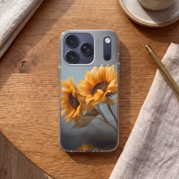 Zonnebloemen - Geel - Wazig Telefoonhoesje iPhone 17 Pro klein -sfeer1