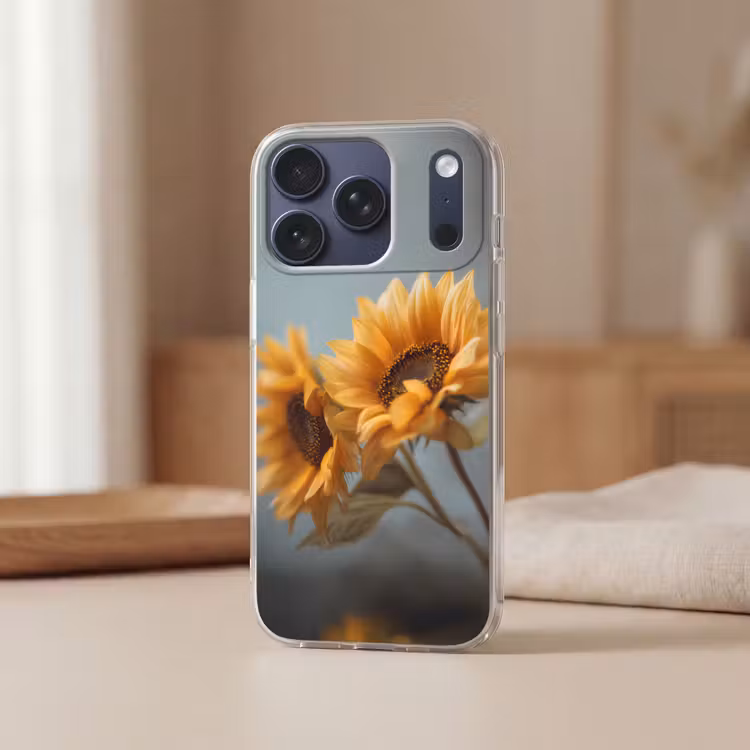 Zonnebloemen - Geel - Wazig Telefoonhoesje iPhone 17 Pro klein -sfeer2