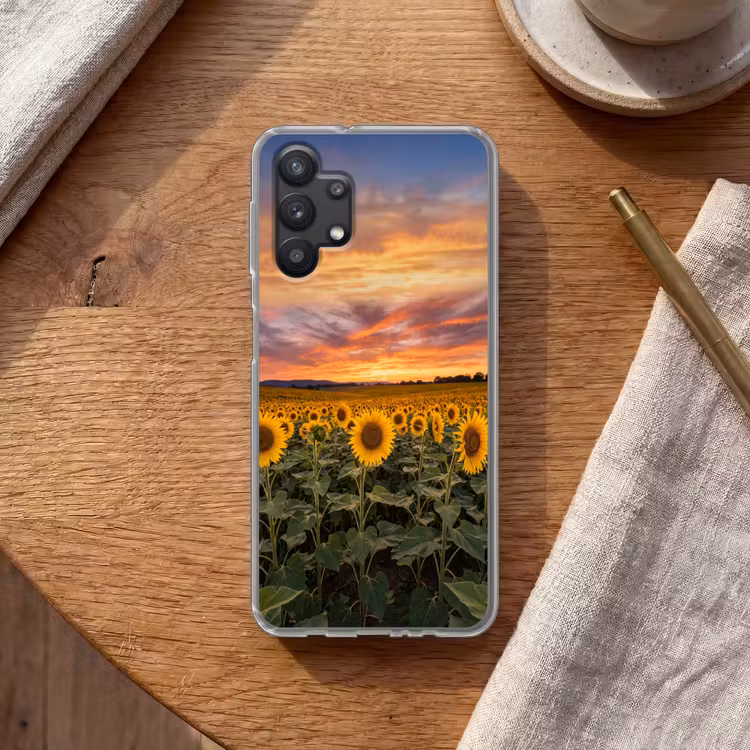 Zonnebloemen - Heuvellandschap - Geel Telefoonhoesje Samsung Galaxy A32 5G klein -sfeer1