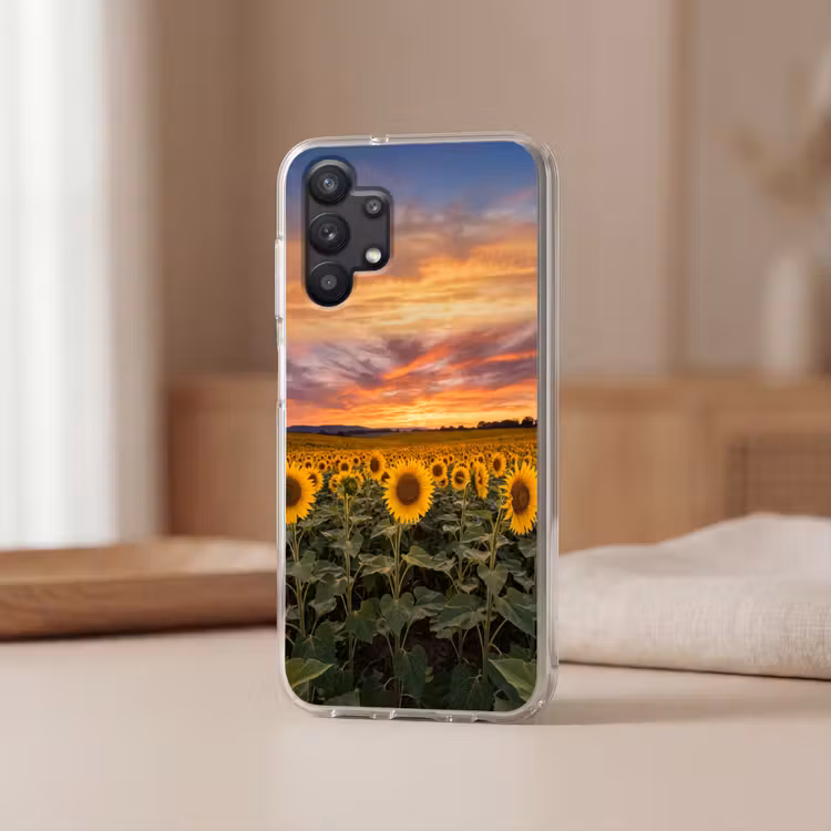 Zonnebloemen - Heuvellandschap - Geel Telefoonhoesje Samsung Galaxy A32 5G klein -sfeer2