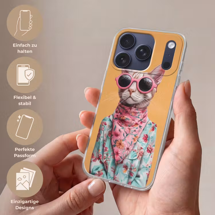 Zonnebril - Kat - Sjaal - Bloemen Telefoonhoesje iPhone 17 Pro klein -sfeer3_DE