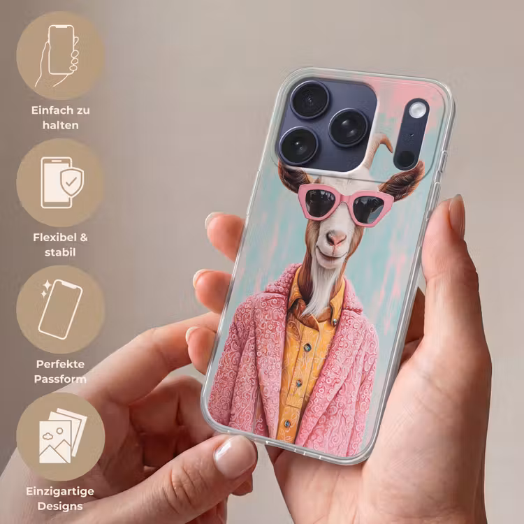 Zonnebril - Roze - Geit - Horen Telefoonhoesje iPhone 17 Pro klein -sfeer3_DE