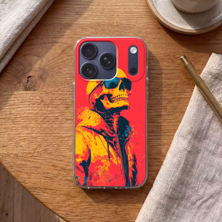 Zonnebril - Schedel - Jas - Rood Telefoonhoesje iPhone 17 Pro klein -sfeer1