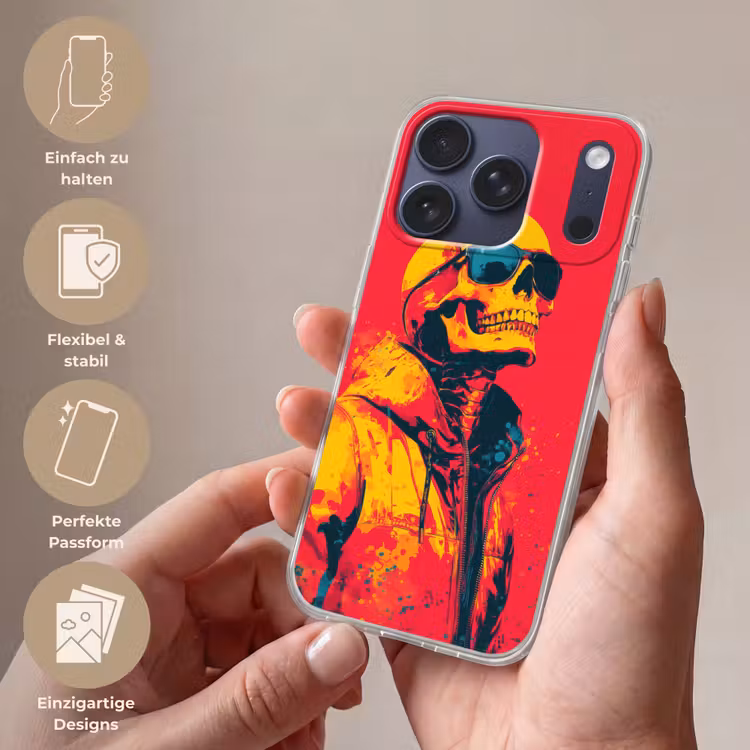 Zonnebril - Schedel - Jas - Rood Telefoonhoesje iPhone 17 Pro klein -sfeer3_DE
