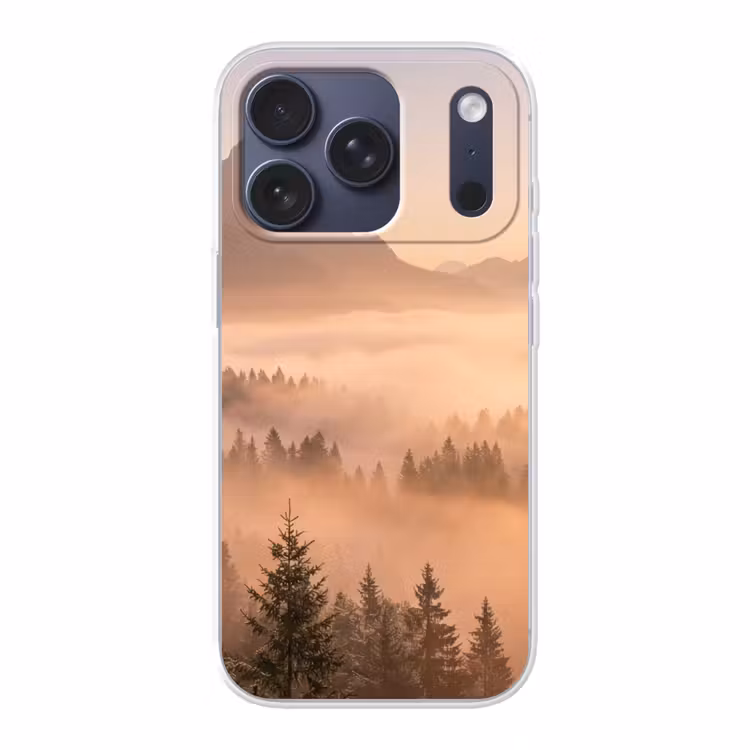 Zonlicht - Mist - Bergen - Bomen Telefoonhoesje iPhone 17 Pro klein -3d