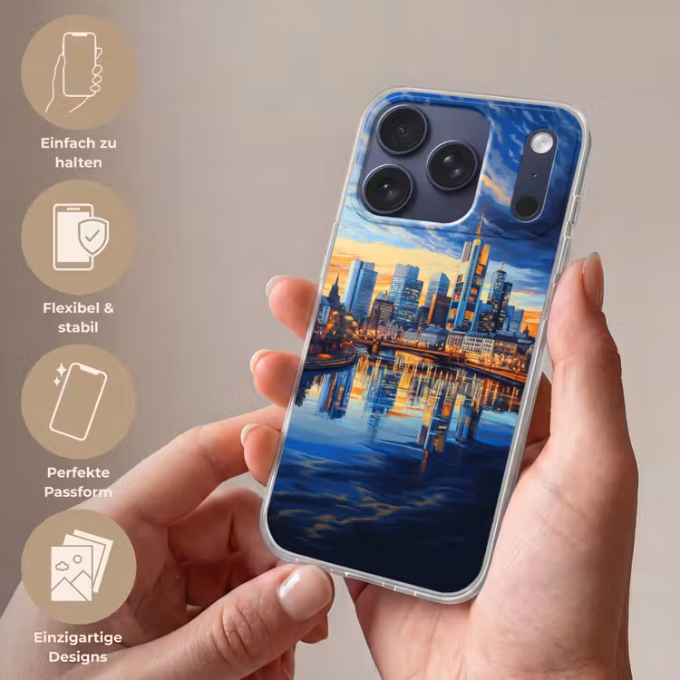 Zonsondergang Frankfurt - Stad - Skyline - Water Telefoonhoesje iPhone 17 Pro klein -sfeer3_DE