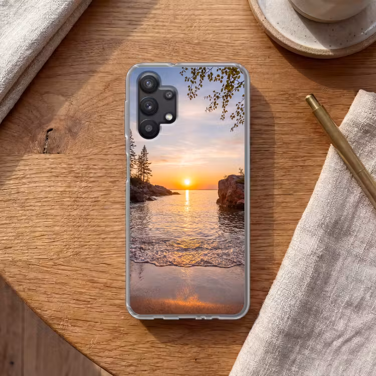 Zonsondergang - Kust - Water - Natuur - Oranje Telefoonhoesje Samsung Galaxy A32 5G klein -sfeer1