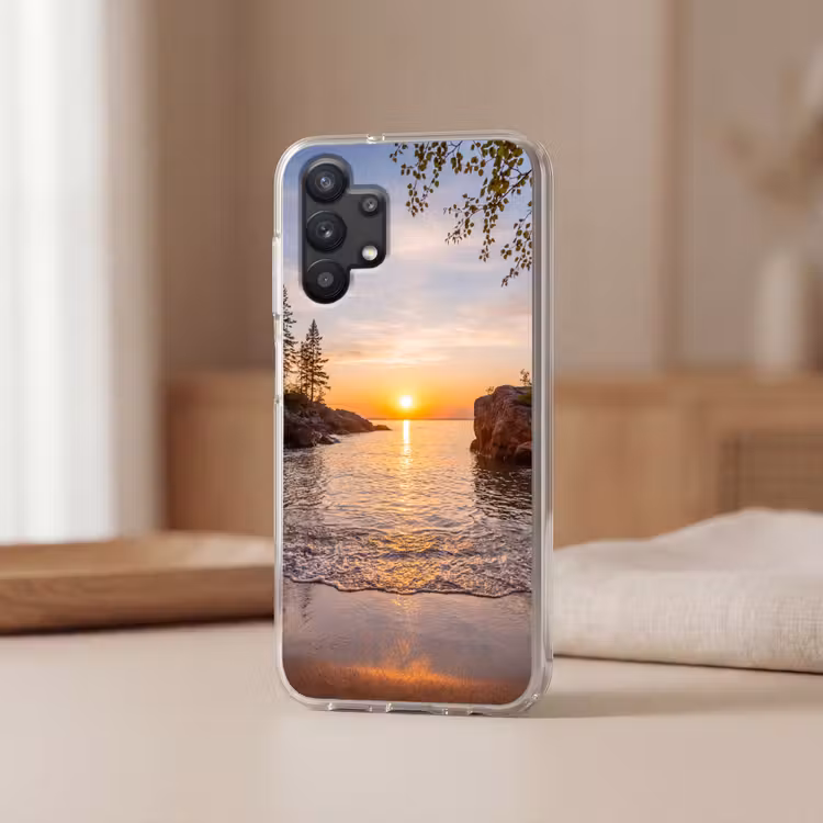 Zonsondergang - Kust - Water - Natuur - Oranje Telefoonhoesje Samsung Galaxy A32 5G klein -sfeer2
