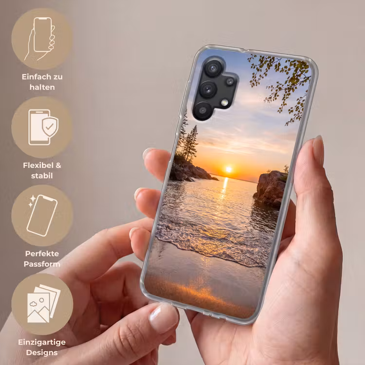 Zonsondergang - Kust - Water - Natuur - Oranje Telefoonhoesje Samsung Galaxy A32 5G klein -sfeer3_DE