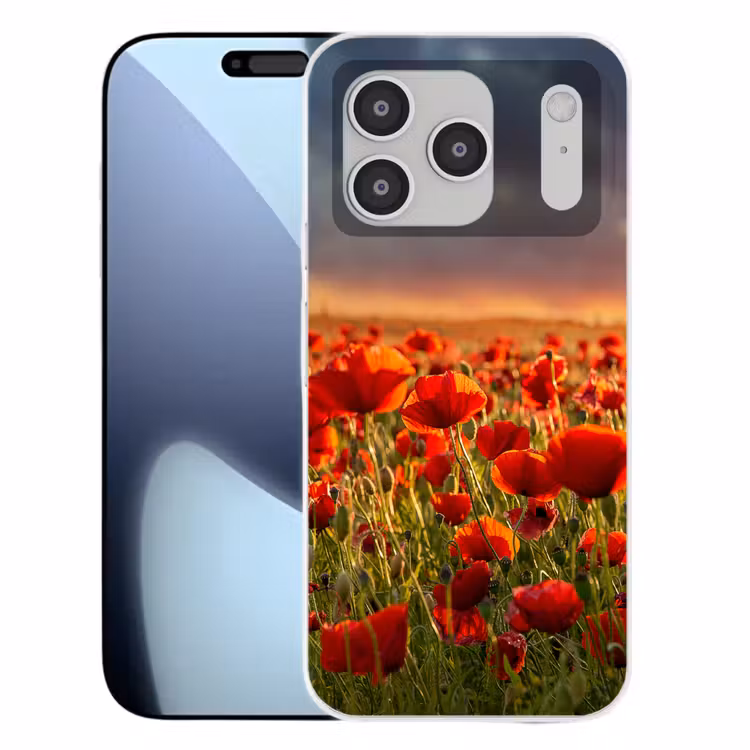 Zonsondergang - Klaprozen - Rood - Bloemen - Veld - Natuur Telefoonhoesje iPhone 17 Pro klein -3d