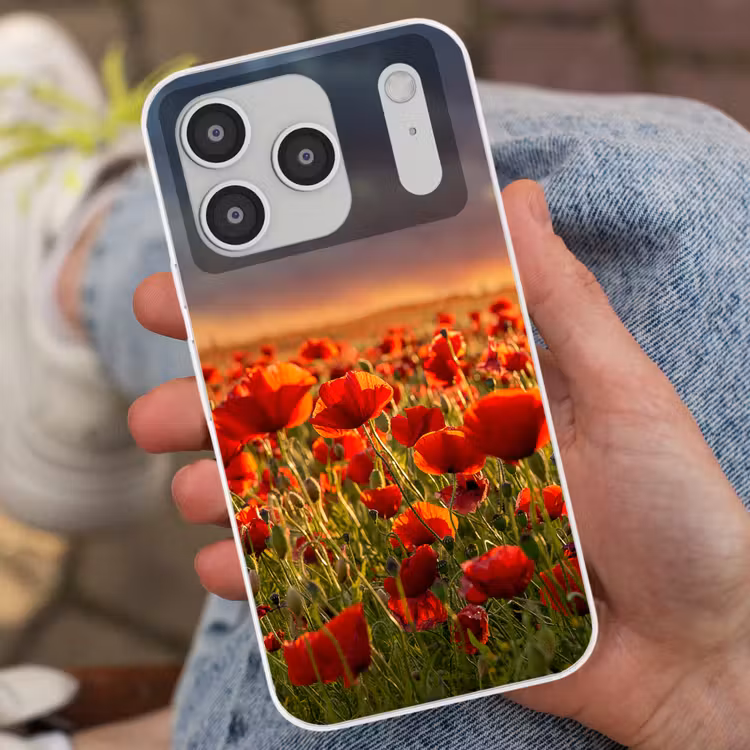Zonsondergang - Klaprozen - Rood - Bloemen - Veld - Natuur Telefoonhoesje iPhone 17 Pro klein -sfeer2
