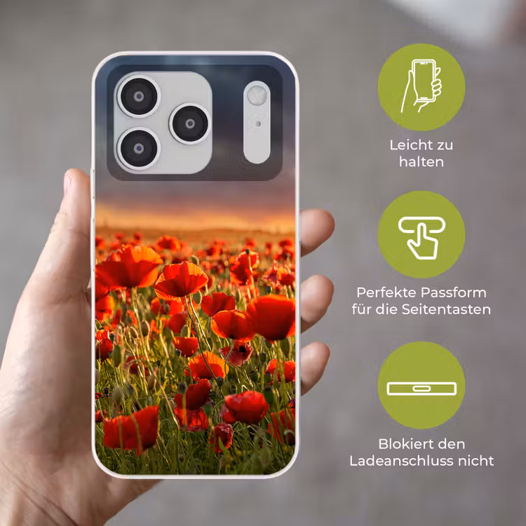 Zonsondergang - Klaprozen - Rood - Bloemen - Veld - Natuur Telefoonhoesje iPhone 17 Pro klein -sfeer3_DE