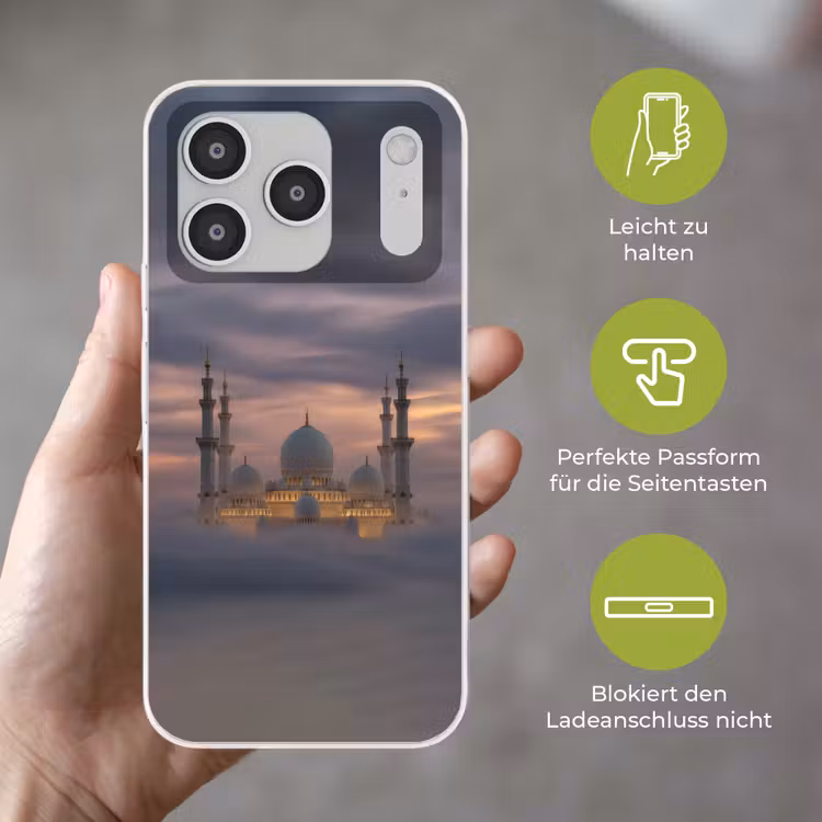 Zonsondergang - Moskee - Wolken - Islamitisch Telefoonhoesje iPhone 17 Pro klein -sfeer3_DE