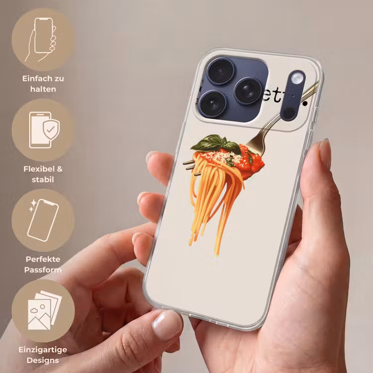 Spaghetti - tomatensaus - Parmezaanse kaas Telefoonhoesje iPhone 17 Pro klein -sfeer3_DE