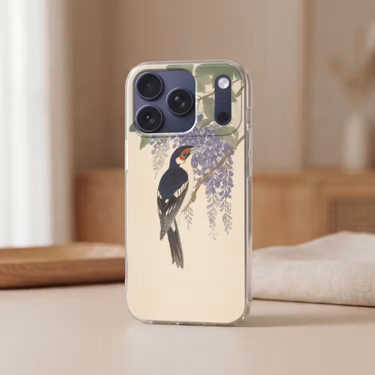 Specht - Bloemen - Paars Telefoonhoesje iPhone 17 Pro klein -sfeer2