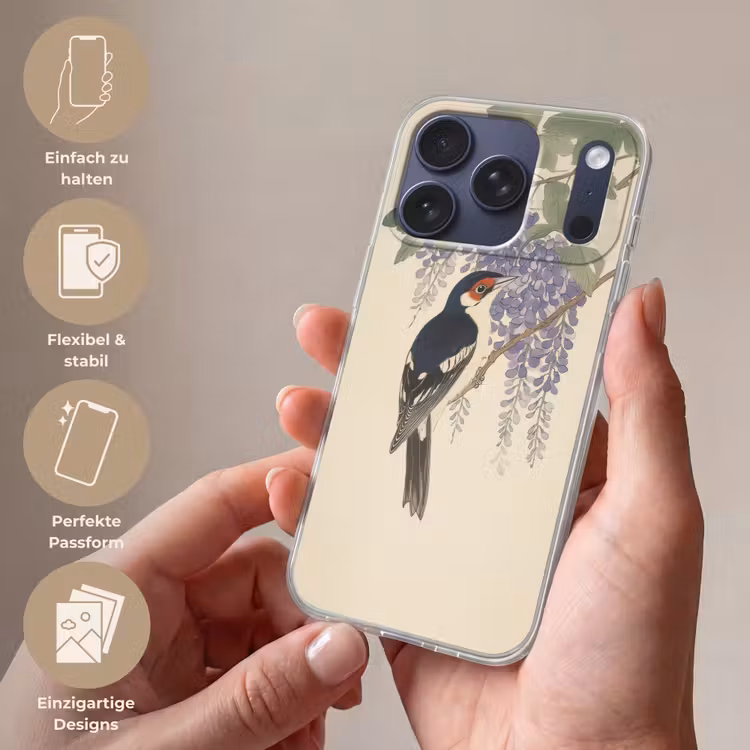 Specht - Bloemen - Paars Telefoonhoesje iPhone 17 Pro klein -sfeer3_DE