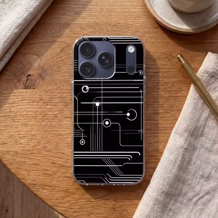 Gaming - Abstract - Lijnen - Rondjes - Zwart Telefoonhoesje iPhone 17 Pro klein -sfeer1