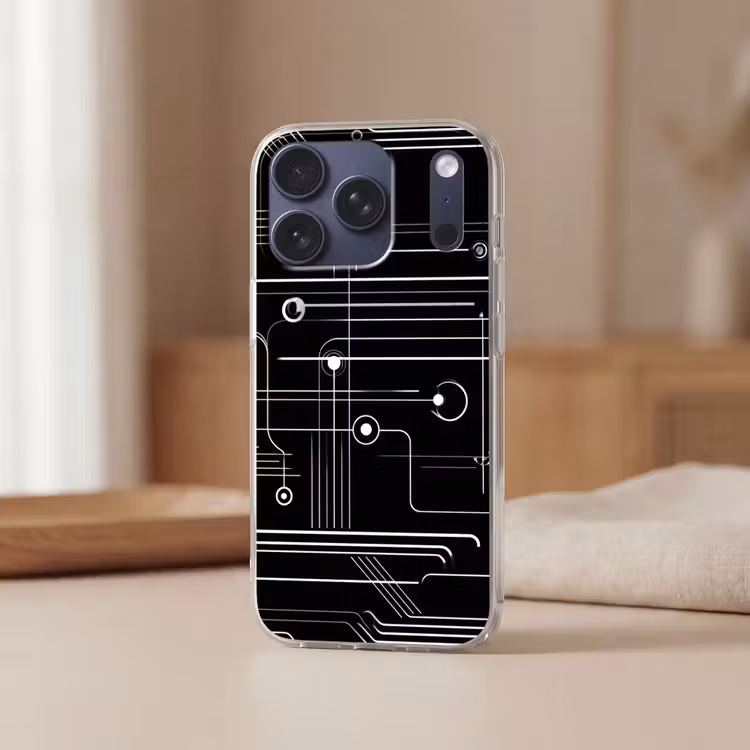 Gaming - Abstract - Lijnen - Rondjes - Zwart Telefoonhoesje iPhone 17 Pro klein -sfeer2