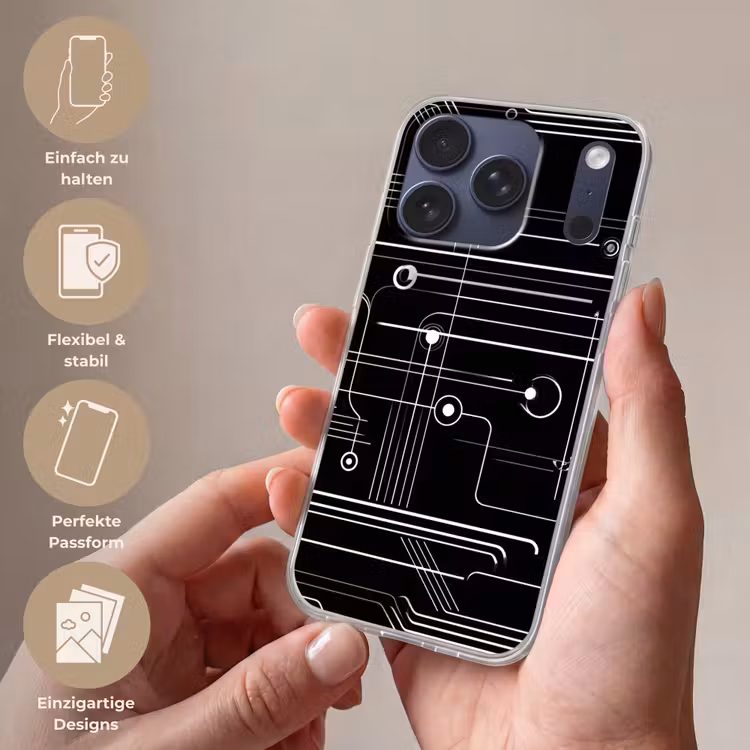 Gaming - Abstract - Lijnen - Rondjes - Zwart Telefoonhoesje iPhone 17 Pro klein -sfeer3_DE