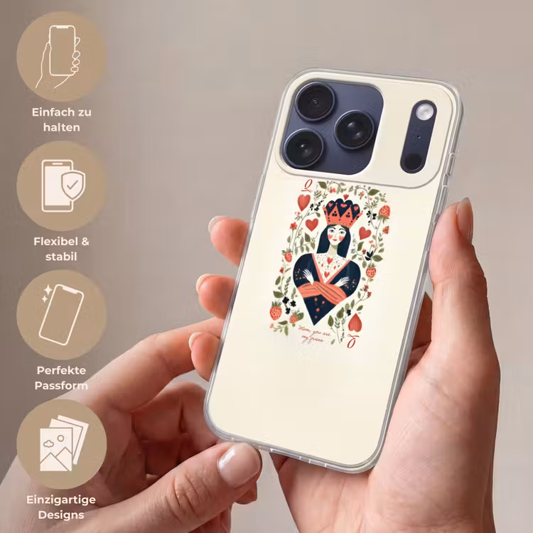 Speelkaart - Hartenkoningin - Bloemen - Hartjes Telefoonhoesje iPhone 17 Pro klein -sfeer3_DE