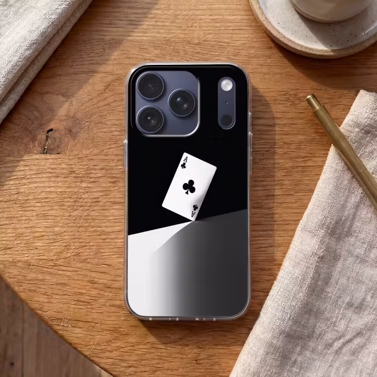 Speelkaart - Klaver - Abstract - Zwart Telefoonhoesje iPhone 17 Pro klein -sfeer1