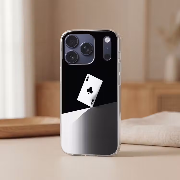 Speelkaart - Klaver - Abstract - Zwart Telefoonhoesje iPhone 17 Pro klein -sfeer2