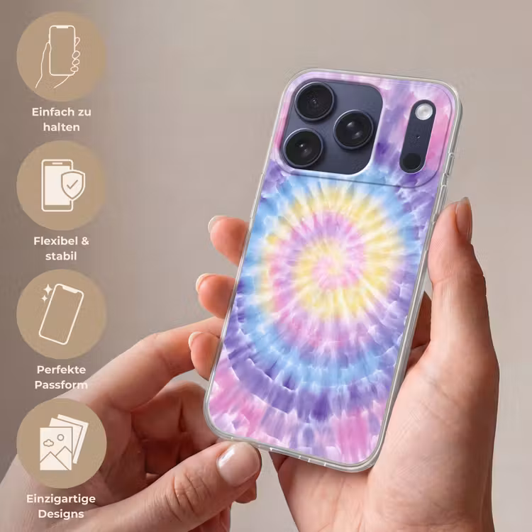 Spiraal - Tie dye - Pasteltinten Telefoonhoesje iPhone 17 Pro klein -sfeer3_DE