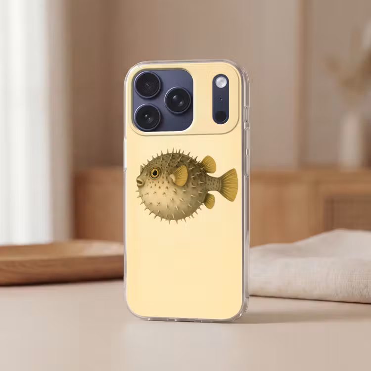 Stekels - Vis - Opgeblazen - Bruin Telefoonhoesje iPhone 17 Pro klein -sfeer2