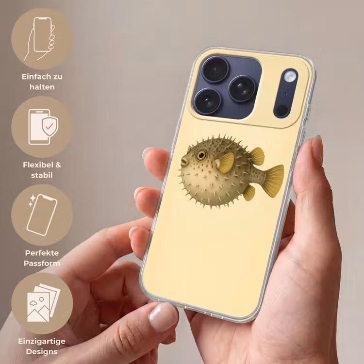 Stekels - Vis - Opgeblazen - Bruin Telefoonhoesje iPhone 17 Pro klein -sfeer3_DE