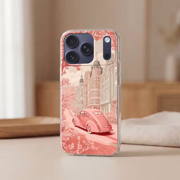 City - Car - Pink Telefoonhoesje iPhone 17 Pro klein -sfeer2