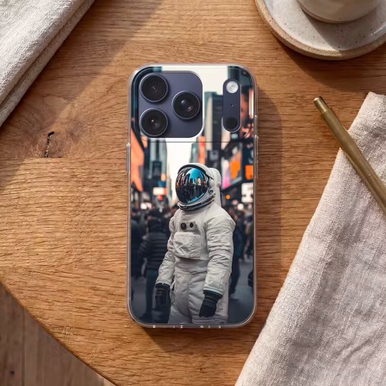 Stad - Mensen - Astronaut - Wit Telefoonhoesje iPhone 17 Pro klein -sfeer1