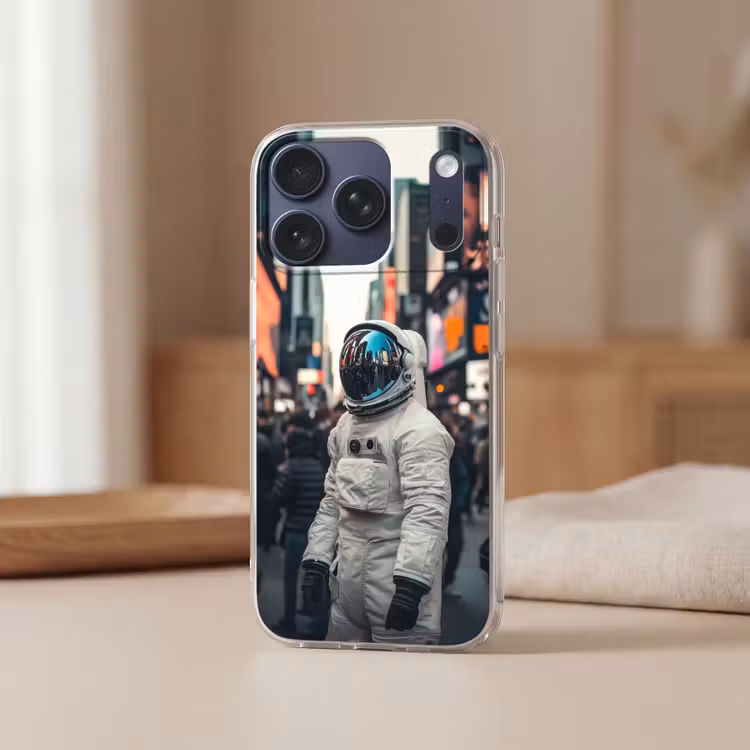 Stad - Mensen - Astronaut - Wit Telefoonhoesje iPhone 17 Pro klein -sfeer2