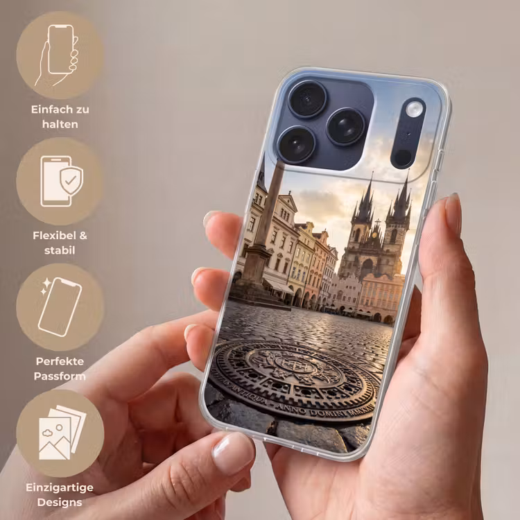 Stad - Praag - Ochtend - Architectuur - Goud Telefoonhoesje iPhone 17 Pro klein -sfeer3_DE