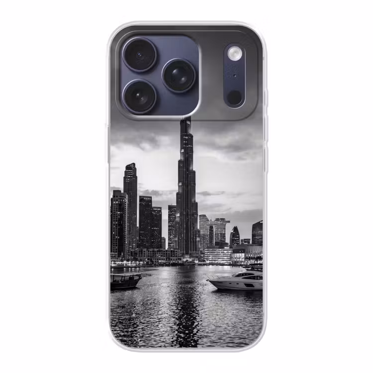 Stad - Skyline - Architectuur - Avond - Zwart-wit Telefoonhoesje iPhone 17 Pro klein -3d