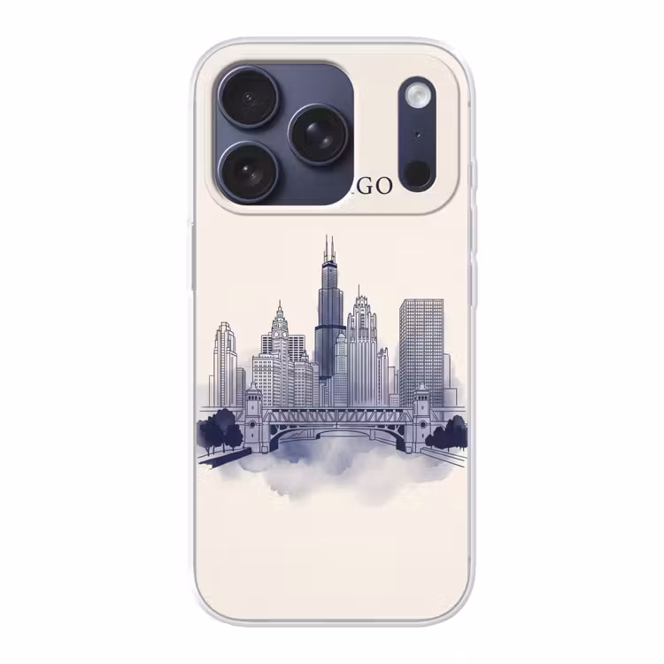 Stad - Skyline - Architectuur - Lijntekening - Blauw Telefoonhoesje iPhone 17 Pro klein -3d