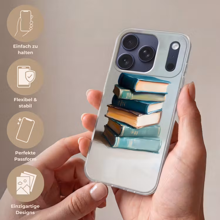 Stapel - Boeken - Groen - Daglicht Telefoonhoesje iPhone 17 Pro klein -sfeer3_DE