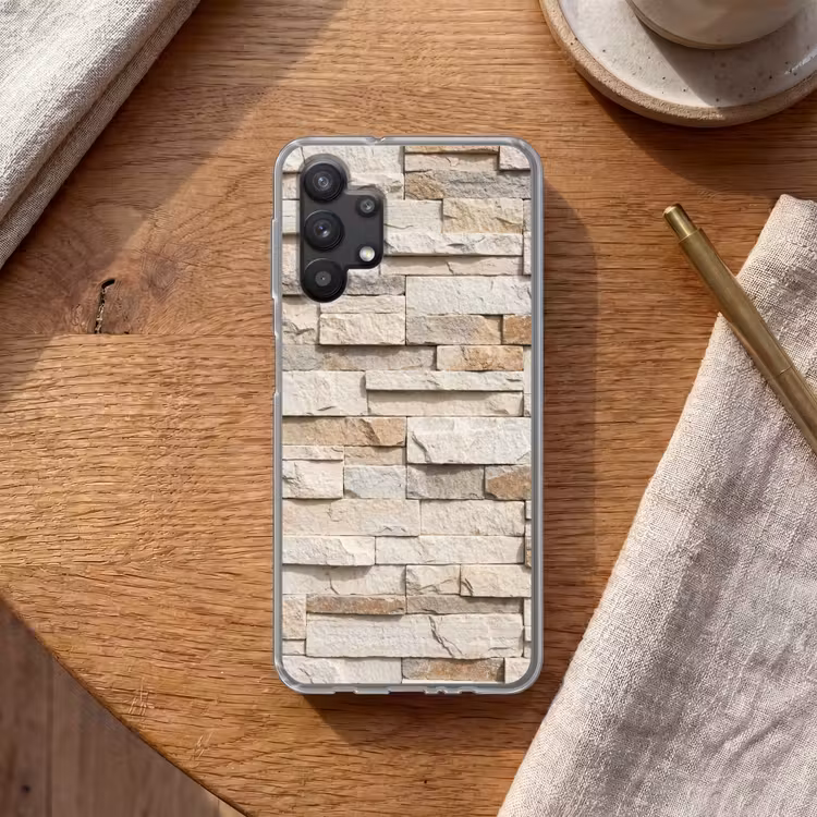 Steen - Muur - Textuur - Rustiek - Beige Telefoonhoesje Samsung Galaxy A32 5G klein -sfeer1