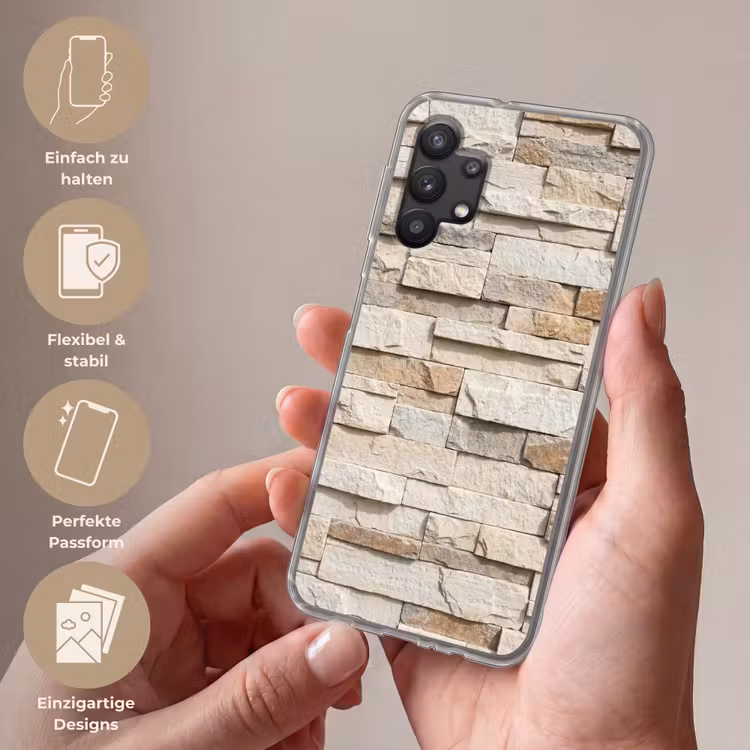 Steen - Muur - Textuur - Rustiek - Beige Telefoonhoesje Samsung Galaxy A32 5G klein -sfeer3_DE