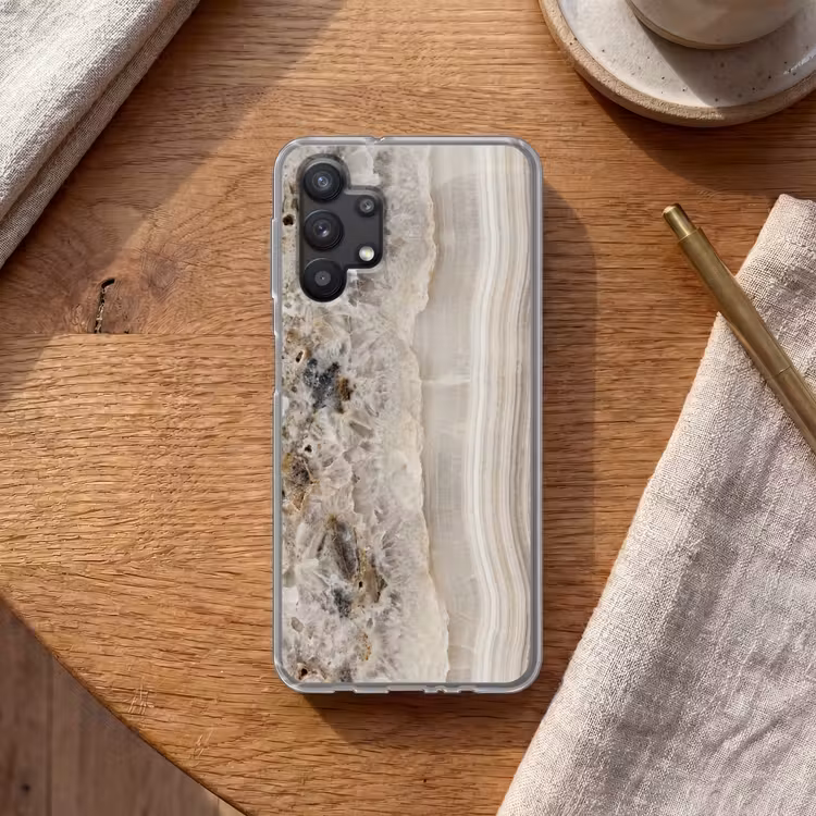 Steen - Textuur - Abstract - Beige - Wit Telefoonhoesje Samsung Galaxy A32 5G klein -sfeer1