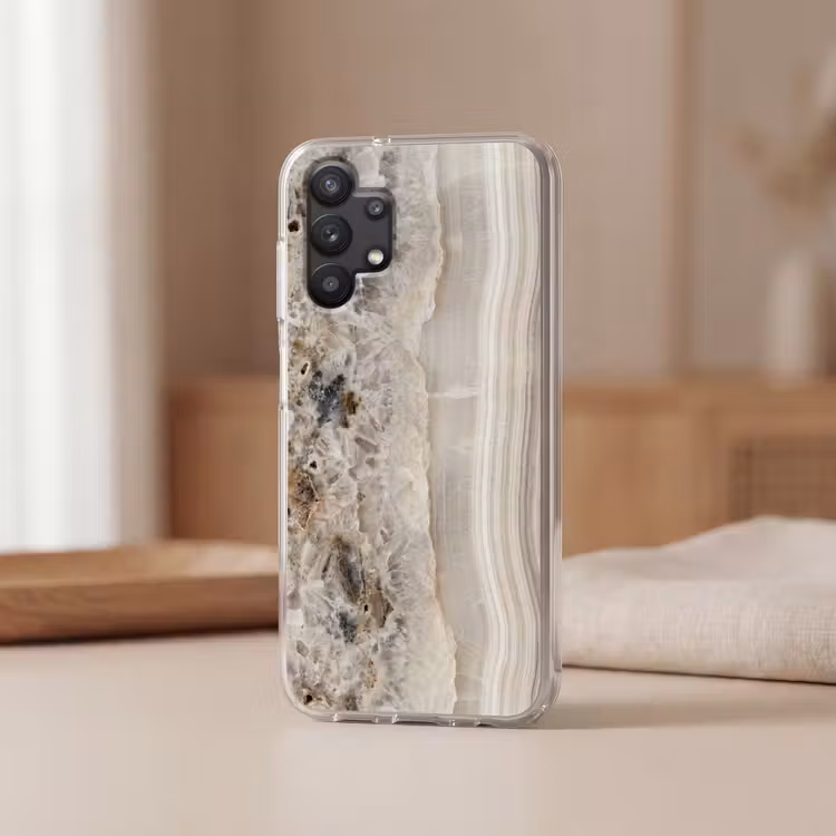 Steen - Textuur - Abstract - Beige - Wit Telefoonhoesje Samsung Galaxy A32 5G klein -sfeer2