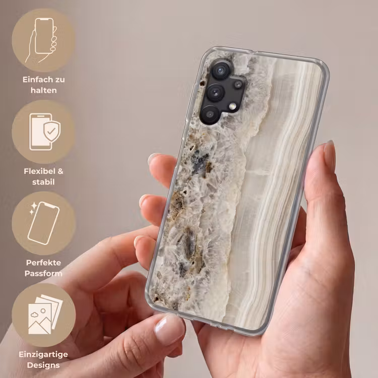Steen - Textuur - Abstract - Beige - Wit Telefoonhoesje Samsung Galaxy A32 5G klein -sfeer3_DE
