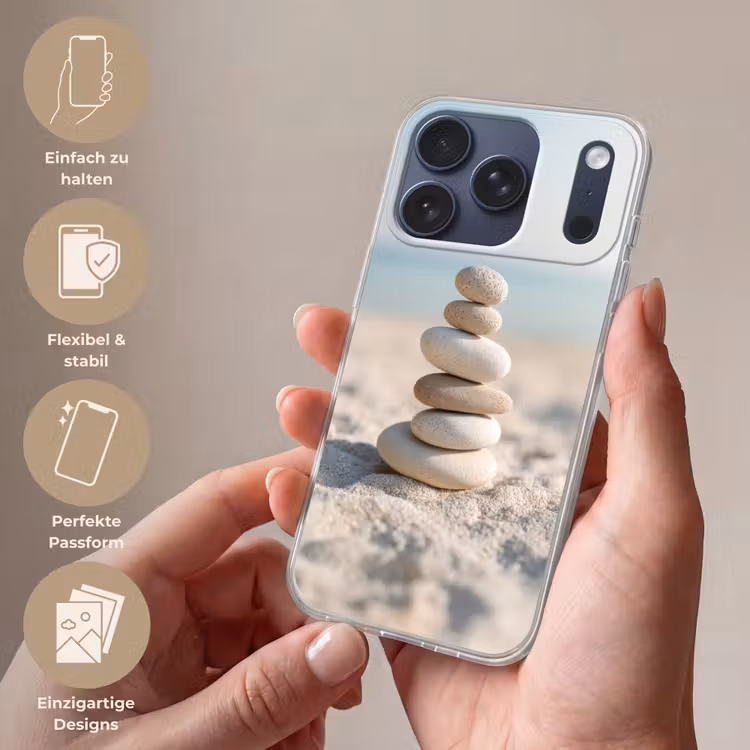 Stenen - Stapel - Zand - Zee Telefoonhoesje iPhone 17 Pro klein -sfeer3_DE